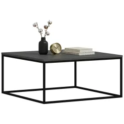 Tavolino da Salotto Grigio Nero un Vano Forma Rettangolare 90x90x42h cm, Colore Struttura Nero - Arcella