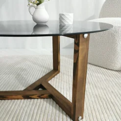 Tavolini Da Salotto|Salotto > Dmora Tavolino da Salotto Effetto Fume Forma Rotonda 75x75x40h cm, Materiale Struttura in Vetro - Luigia Grigio Noce