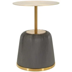 Tavolini Da Salotto > Dmora Tavolino da Salotto Grigio oro set da 2, Disegni con Farfalle Forma Rotondo 41x41x55h cm, Colore Ripiano Trasparente - Dhulik Oro, Grigio