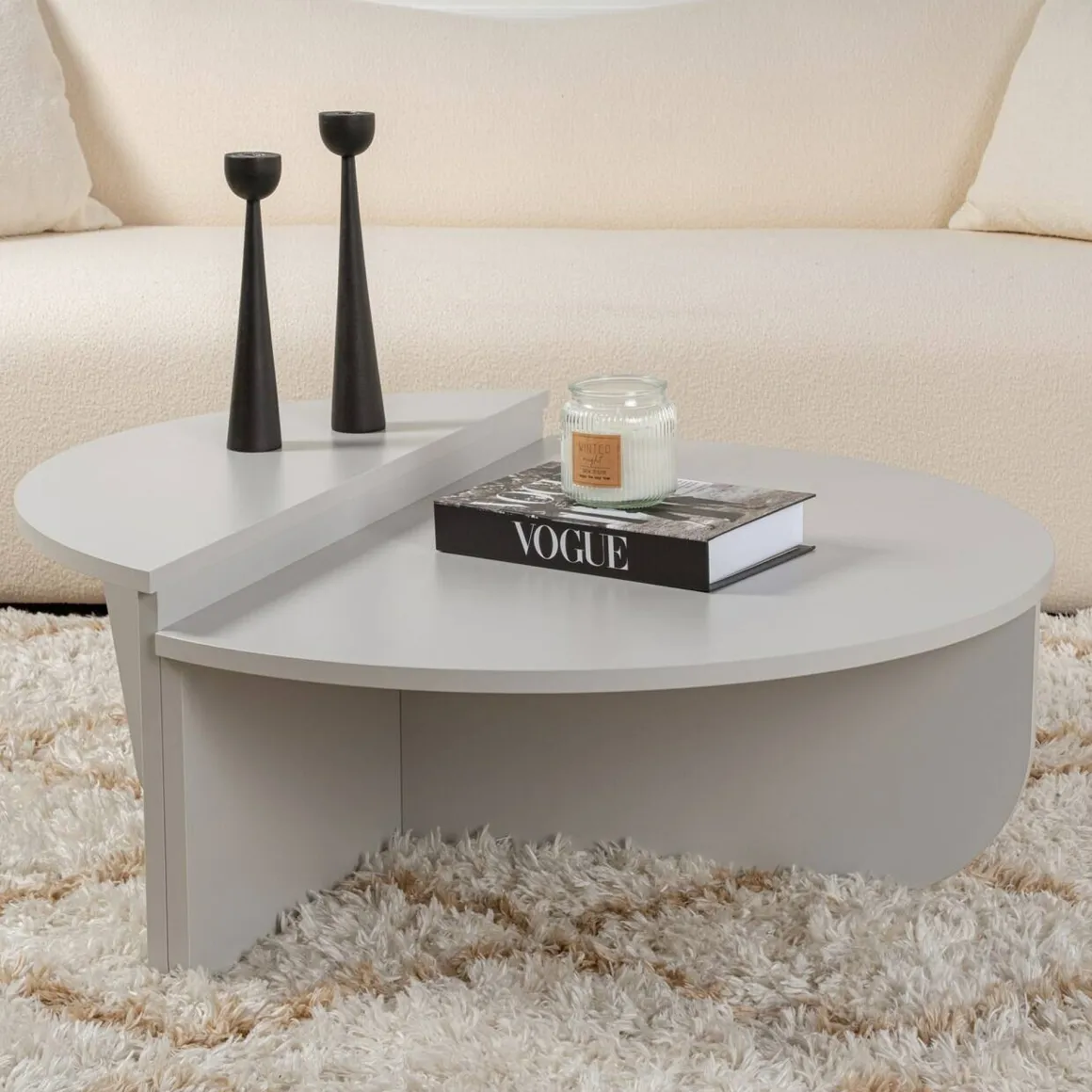 Tavolino da Salotto Grigio Peso Massimo Supportato 15 kg Forma Ovale 90x60x35h cm, Materiale Piano in Legno Nobilitato - Mansue