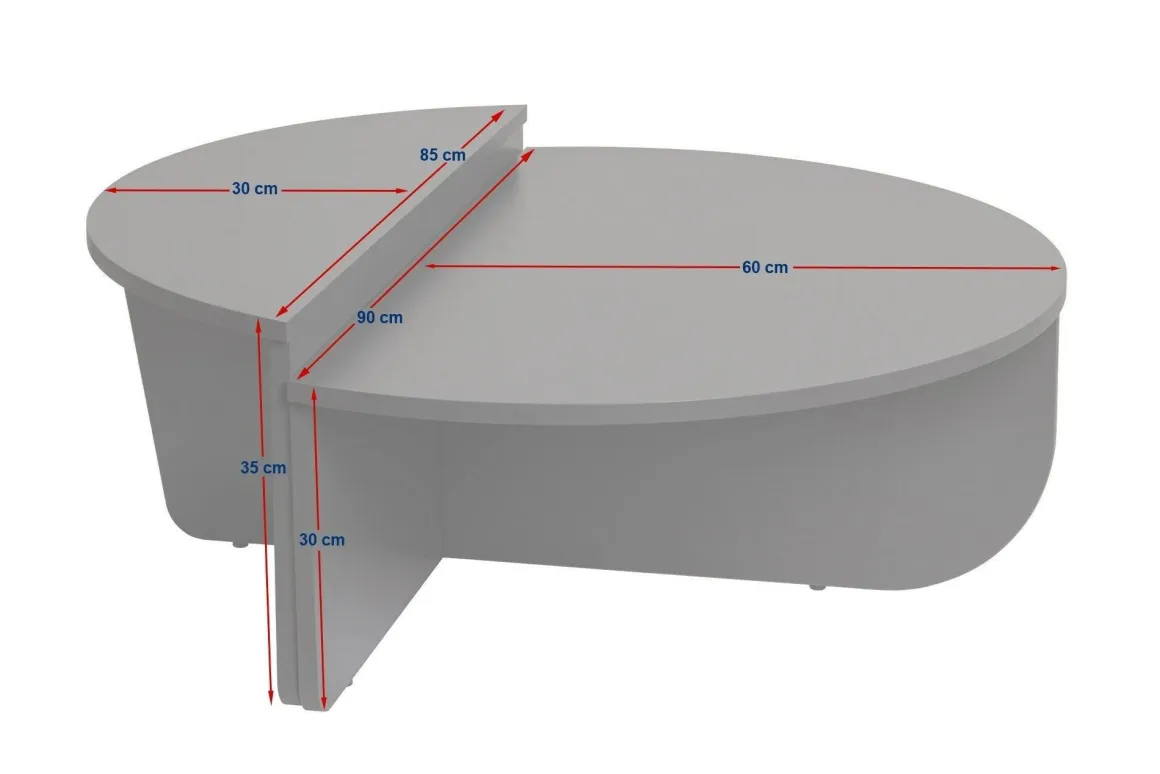 Tavolino da Salotto Grigio Peso Massimo Supportato 15 kg Forma Ovale 90x60x35h cm, Materiale Piano in Legno Nobilitato - Mansue