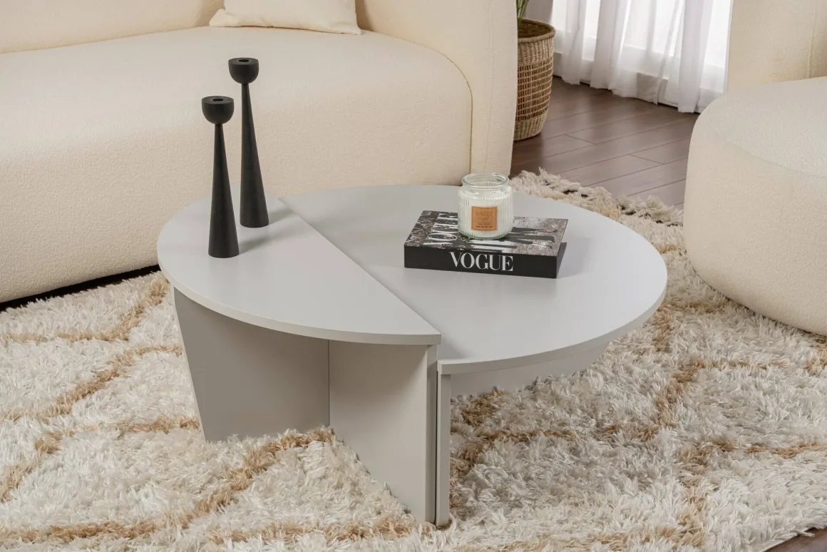 Tavolino da Salotto Grigio Peso Massimo Supportato 15 kg Forma Ovale 90x60x35h cm, Materiale Piano in Legno Nobilitato - Mansue