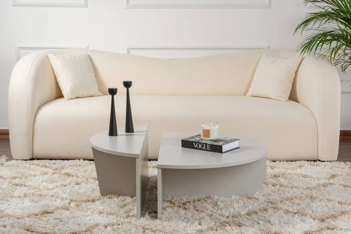 Tavolino da Salotto Grigio Peso Massimo Supportato 15 kg Forma Ovale 90x60x35h cm, Materiale Piano in Legno Nobilitato - Mansue