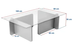 Tavolini Da Salotto > Dmora Tavolino da Salotto Portariviste Forma Rettangolare 105x65x30h cm, Materiale Piano in Vetro - Kallias Grigio