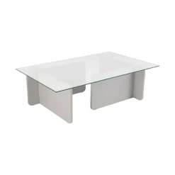 Tavolini Da Salotto > Dmora Tavolino da Salotto Portariviste Forma Rettangolare 105x65x30h cm, Materiale Piano in Vetro - Kallias Grigio