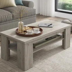 Tavolini Da Salotto > Dmora Tavolino da Salotto un Vano Forma Rettangolare 130x67x41h cm, Sfumatura Colore Ripiano Rovere Grigio - Carlazzo Grigio Rovere Grigio