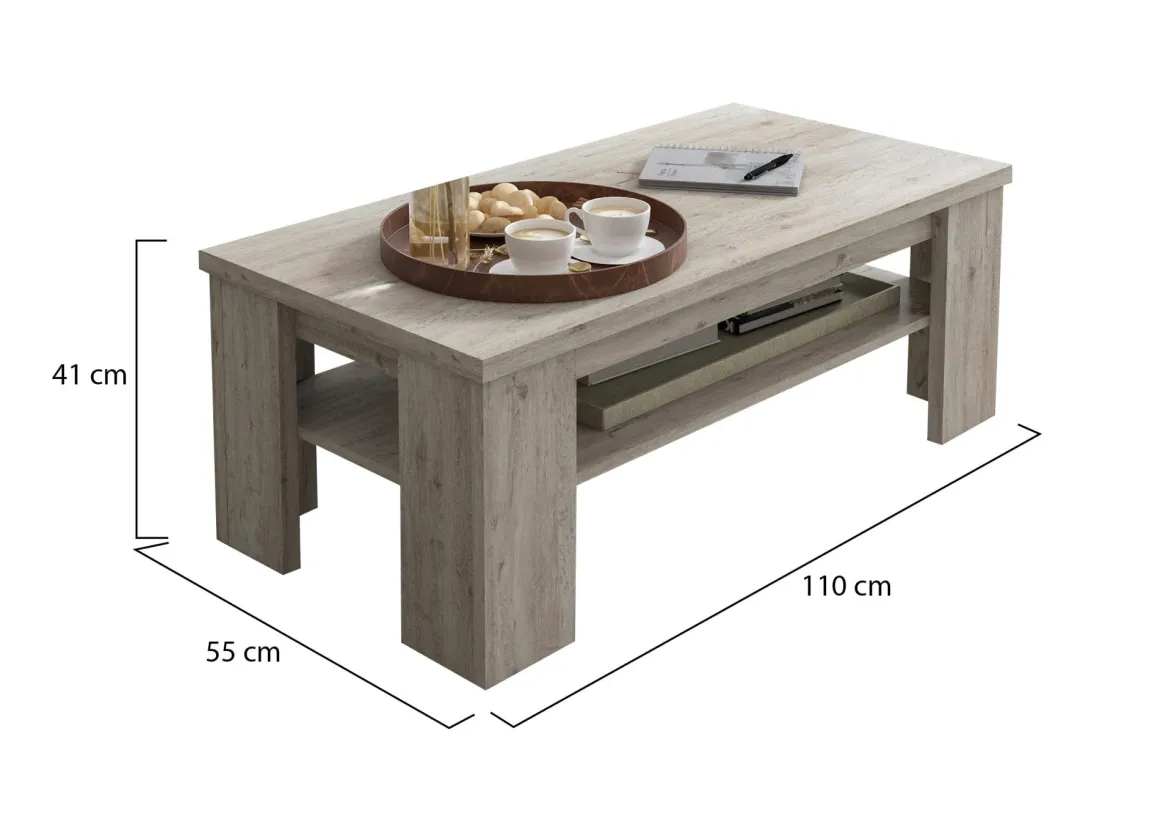 Tavolini Da Salotto > Dmora Tavolino da Salotto un Vano Forma Rettangolare 130x67x41h cm, Sfumatura Colore Ripiano Rovere Grigio - Carlazzo Grigio Rovere Grigio