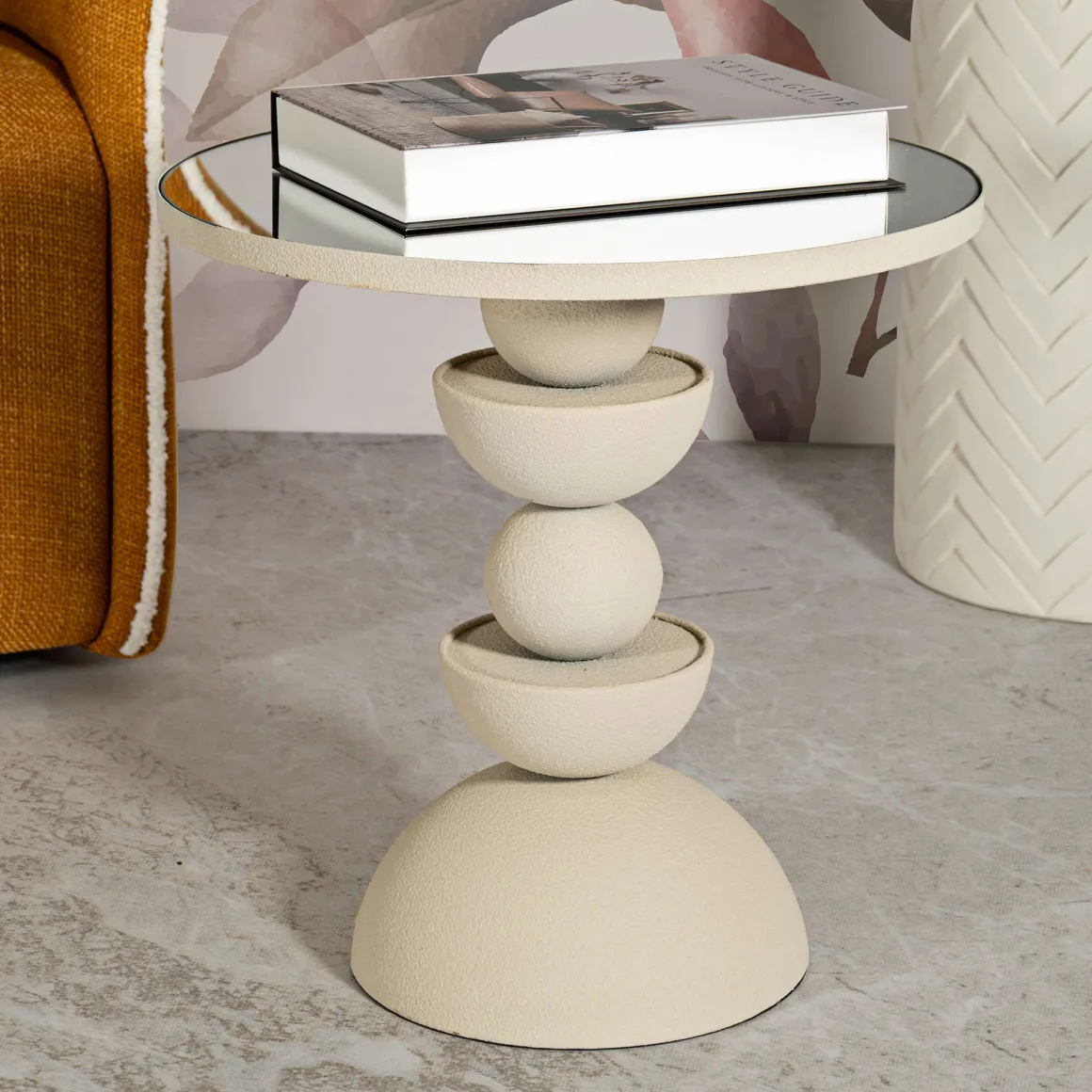 Tavolino da Salotto Grigio Tortora Trasparente Forma Rotondo Colore Ripiano Trasparente 41x41x42h cm, Materiale Struttura in Vetro - Fameso