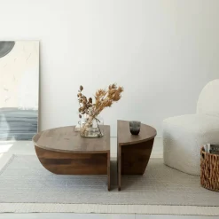 Tavolini Da Salotto|Salotto > Dmora Tavolino da salotto irregolare noce 90x60x35h cm - Azim Marrone Noce