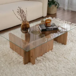 Tavolini Da Salotto > Dmora Tavolino da salotto Kallias, 105x65 h30 cm, Pino Marrone Pino