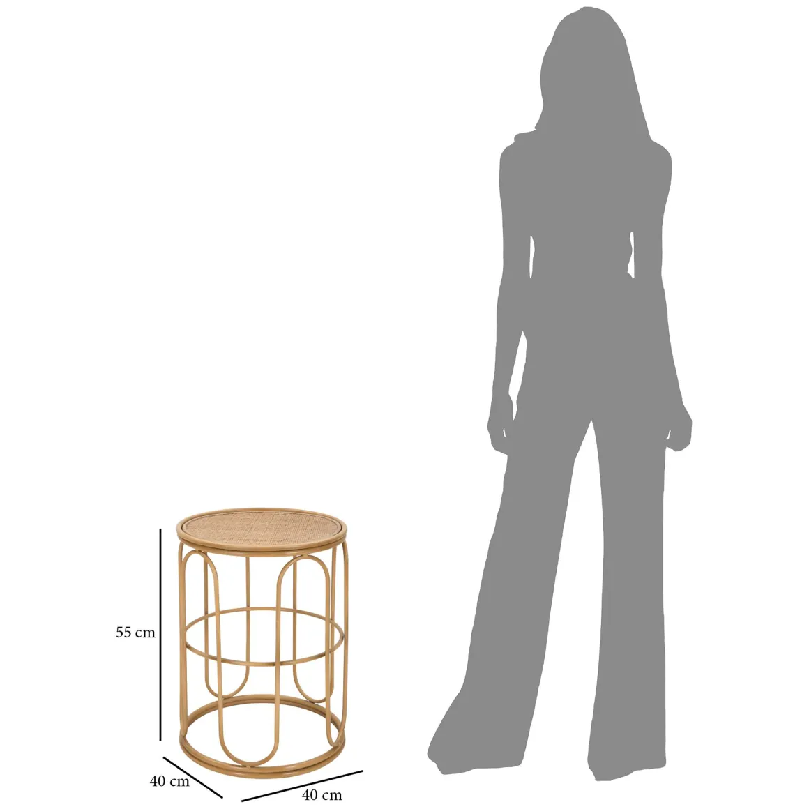 Tavolino da Salotto Marrone Effetto Rattan Forma Rotondo 40x40x55h cm, Colore Ripiano Marrone - Socotr