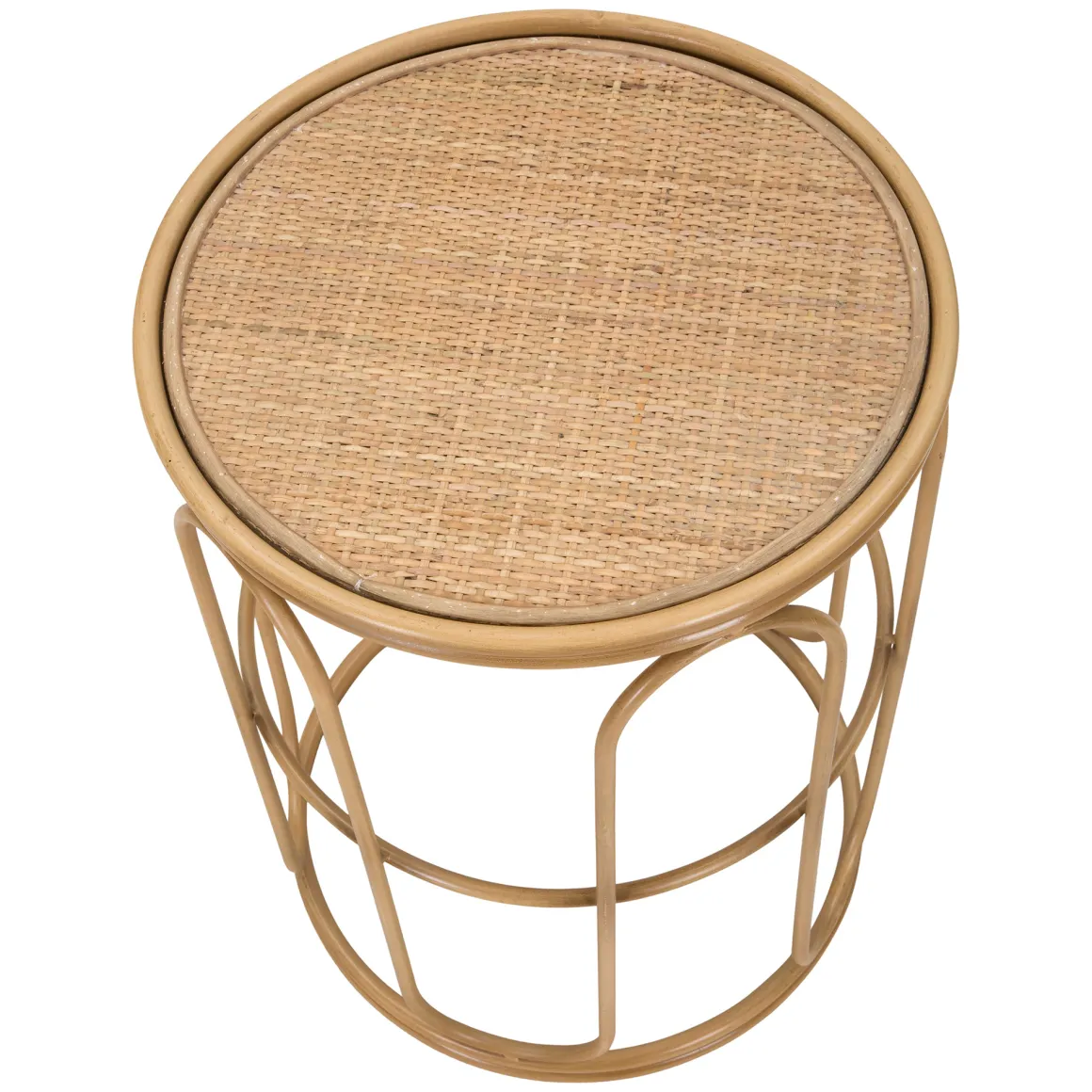 Tavolino da Salotto Marrone Effetto Rattan Forma Rotondo 40x40x55h cm, Colore Ripiano Marrone - Socotr