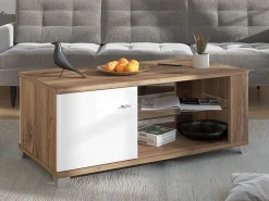 Tavolini Da Salotto > Dmora Tavolino da Salotto Marrone Noce Bianco Portariviste Forma Rettangolare 90x60x35h cm, Colore Ripiano Marrone - Mansue Bianco, Marrone Noce