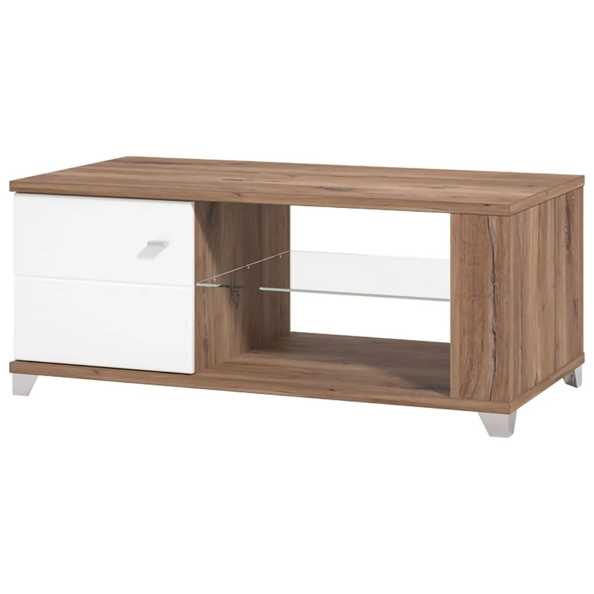 Tavolino da Salotto Marrone Noce Bianco 3 Vani con Piedini 118x60x48.5h cm, Forma Rettangolare - Treiso