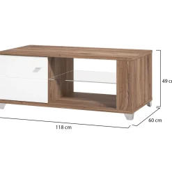 Tavolino da Salotto Marrone Noce Bianco 3 Vani con Piedini 118x60x48.5h cm, Forma Rettangolare - Treiso