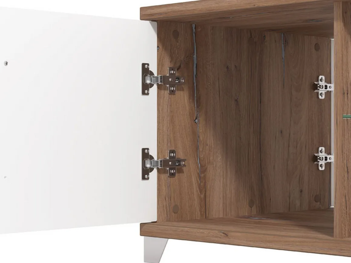 Tavolino da Salotto Marrone Noce Bianco 3 Vani con Piedini 118x60x48.5h cm, Forma Rettangolare - Treiso