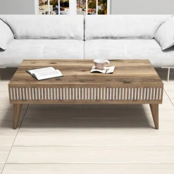 Tavolini Da Salotto > Dmora Tavolino da Salotto Marrone Noce Bianco un Vano Forma Rettangolare 80x50x35h cm, Colore Ripiano Marrone - Cambiago Bianco, Marrone Noce
