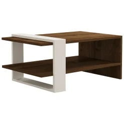 Tavolini Da Salotto > Dmora Tavolino da Salotto Marrone Noce Bianco un Vano Forma Rettangolare 80x50x35h cm, Colore Ripiano Marrone - Cambiago Bianco, Marrone Noce