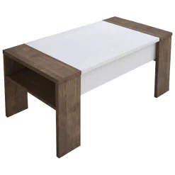 Tavolino da Salotto Marrone Noce Bianco un Vano Piano Sollevabile 98x50x43h cm, Forma Rettangolare - Corallo