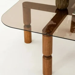 Tavolini Da Salotto|Salotto > Dmora Tavolino da Salotto Effetto Fume Forma Rettangolare 80x80x40h cm, Materiale Struttura in Vetro - Gran Marrone Noce