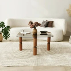 Tavolini Da Salotto|Salotto > Dmora Tavolino da Salotto Effetto Fume Forma Rettangolare 80x80x40h cm, Materiale Struttura in Vetro - Gran Marrone Noce