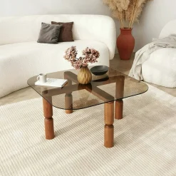 Tavolini Da Salotto|Salotto > Dmora Tavolino da Salotto Effetto Fume Forma Rettangolare 80x80x40h cm, Materiale Struttura in Vetro - Gran Marrone Noce