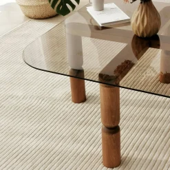 Tavolini Da Salotto|Salotto > Dmora Tavolino da Salotto Effetto Fume Forma Rettangolare 80x80x40h cm, Materiale Struttura in Vetro - Gran Marrone Noce