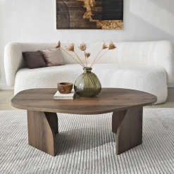 Tavolini Da Salotto > Dmora Tavolino da Salotto Forma Ovale Materiale Piano in Legno Nobilitato 120x65x40h cm, Colore Ripiano Marrone - Parona Marrone Noce