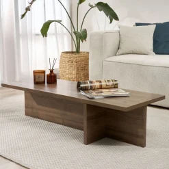 Tavolini Da Salotto > Dmora Tavolino da Salotto Forma Rettangolare Materiale Piano in Legno Nobilitato 25x50x49h cm, Colore Ripiano Marrone - Ottone Marrone Noce