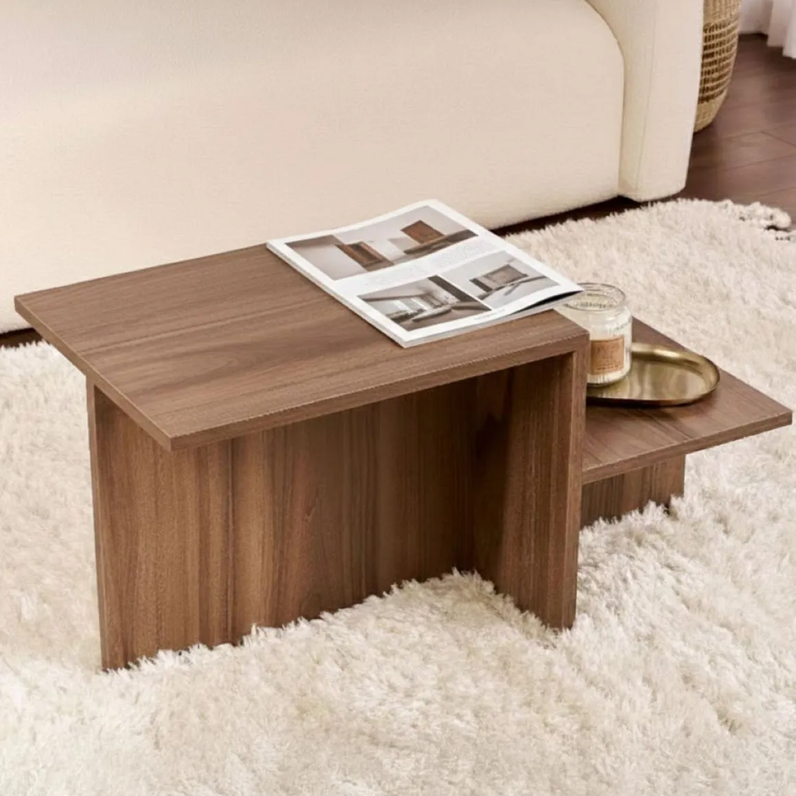Tavolini Da Salotto|Salotto > Dmora Tavolino da Salotto Forma Rettangolare Materiale Piano in Vetro 105x65x35h cm, Colore Ripiano Trasparente - Visconti Marrone Noce
