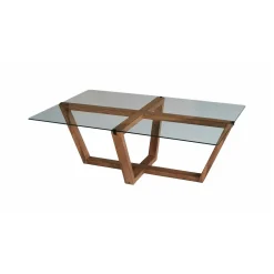 Tavolini Da Salotto|Salotto > Dmora Tavolino da Salotto Forma Rettangolare Materiale Piano in Vetro 105x65x35h cm, Colore Ripiano Trasparente - Visconti Marrone Noce