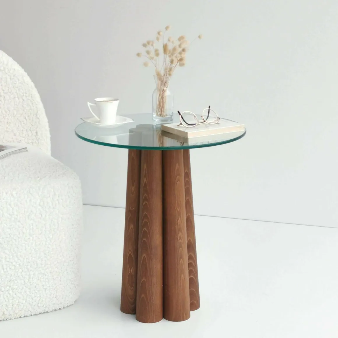 Tavolini Da Salotto|Salotto > Dmora Tavolino da Salotto Forma Rotonda Materiale Piano in Vetro 75x75x40h cm, Colore Ripiano Trasparente - Luigia Marrone Noce