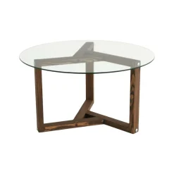 Tavolini Da Salotto|Salotto > Dmora Tavolino da Salotto Forma Rotonda Materiale Piano in Vetro 75x75x40h cm, Colore Ripiano Trasparente - Luigia Marrone Noce