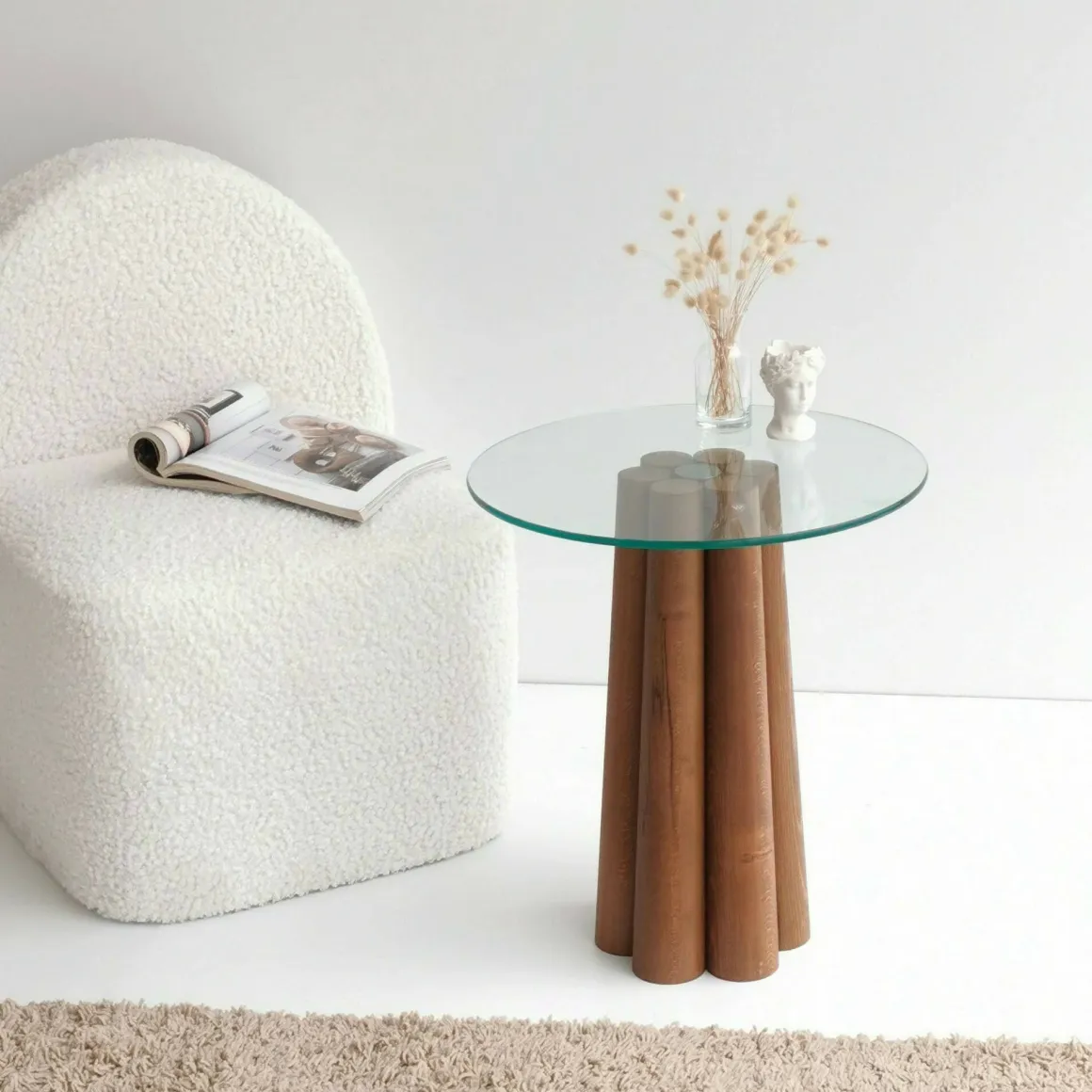 Tavolini Da Salotto|Salotto > Dmora Tavolino da Salotto Forma Rotonda Materiale Piano in Vetro 75x75x40h cm, Colore Ripiano Trasparente - Luigia Marrone Noce