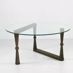 Tavolini Da Salotto > Dmora Tavolino da Salotto Forma Rotondo Materiale Piano in Legno 100x100x46h cm, Colore Ripiano Marrone - Chiavenna Marrone Noce