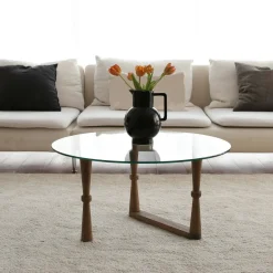 Tavolini Da Salotto > Dmora Tavolino da Salotto Forma Rotondo Materiale Piano in Legno 100x100x46h cm, Colore Ripiano Marrone - Chiavenna Marrone Noce