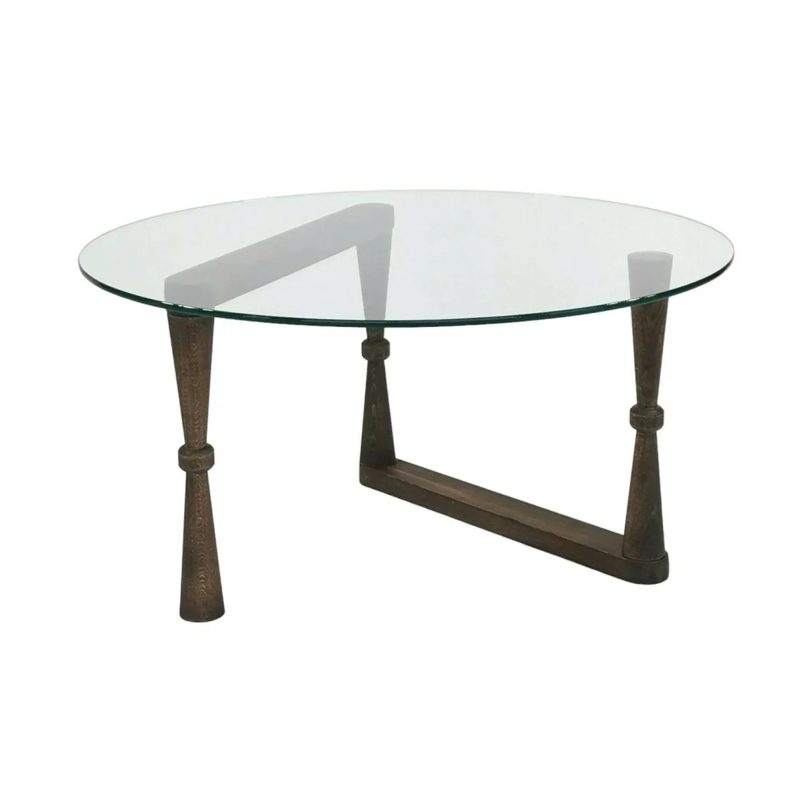 Tavolino da Salotto Marrone Noce Forma Rotonda Materiale Piano in Vetro 80x80x41h cm, Colore Ripiano Trasparente - Belvi