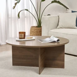 Tavolini Da Salotto > Dmora Tavolino da Salotto Forma Rotondo Materiale Piano in Vetro 75x75x35h cm, Colore Ripiano Trasparente - Cugnoli Marrone Noce
