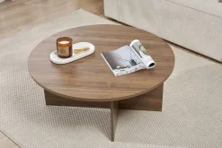 Tavolini Da Salotto > Dmora Tavolino da Salotto Forma Rotondo Materiale Piano in Vetro 75x75x35h cm, Colore Ripiano Trasparente - Cugnoli Marrone Noce