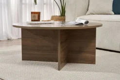 Tavolini Da Salotto > Dmora Tavolino da Salotto Forma Rotondo Materiale Piano in Vetro 75x75x35h cm, Colore Ripiano Trasparente - Cugnoli Marrone Noce