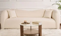 Tavolino da Salotto Marrone Noce Forma Rotondo Materiale Piano in Vetro 75x75x40h cm, Colore Ripiano Trasparente - Canevino