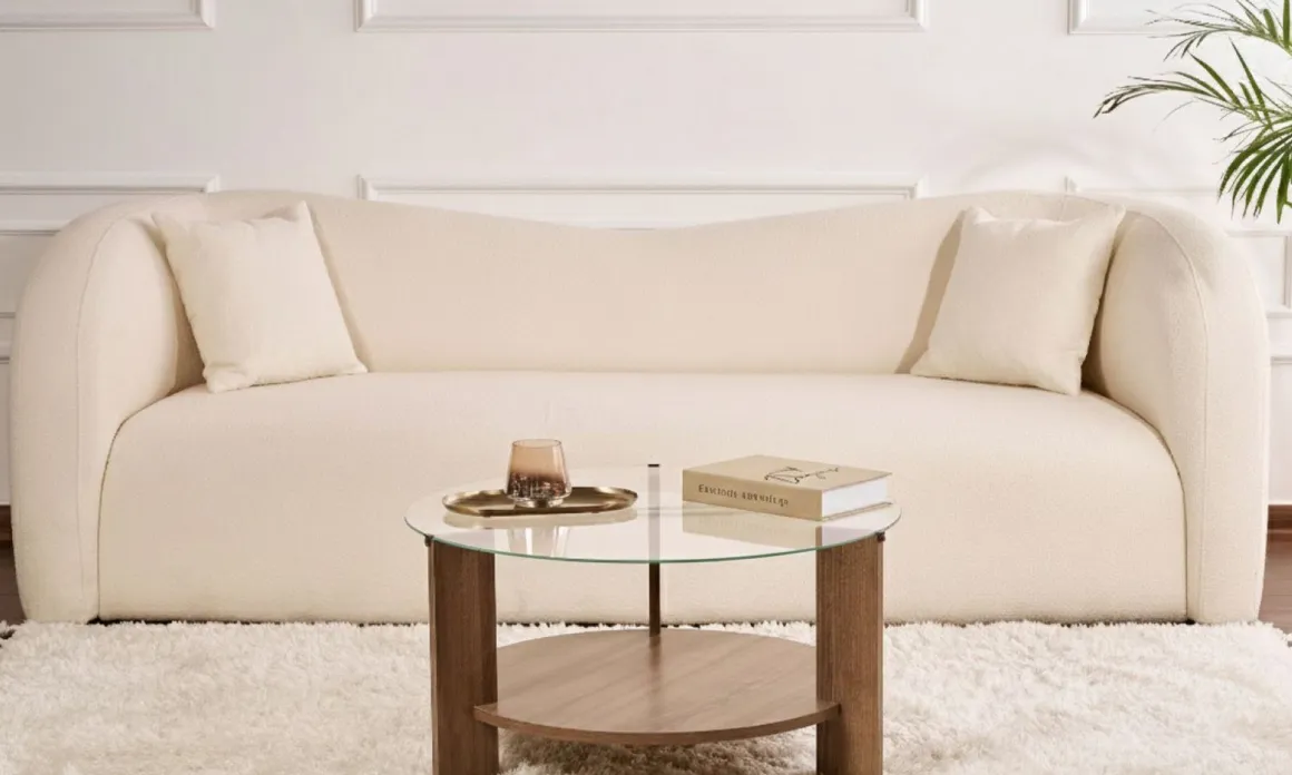 Tavolino da Salotto Marrone Noce Forma Rotondo Materiale Piano in Vetro 75x75x40h cm, Colore Ripiano Trasparente - Canevino