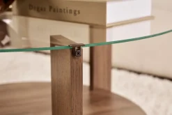 Tavolino da Salotto Marrone Noce Forma Rotondo Materiale Piano in Vetro 75x75x40h cm, Colore Ripiano Trasparente - Canevino