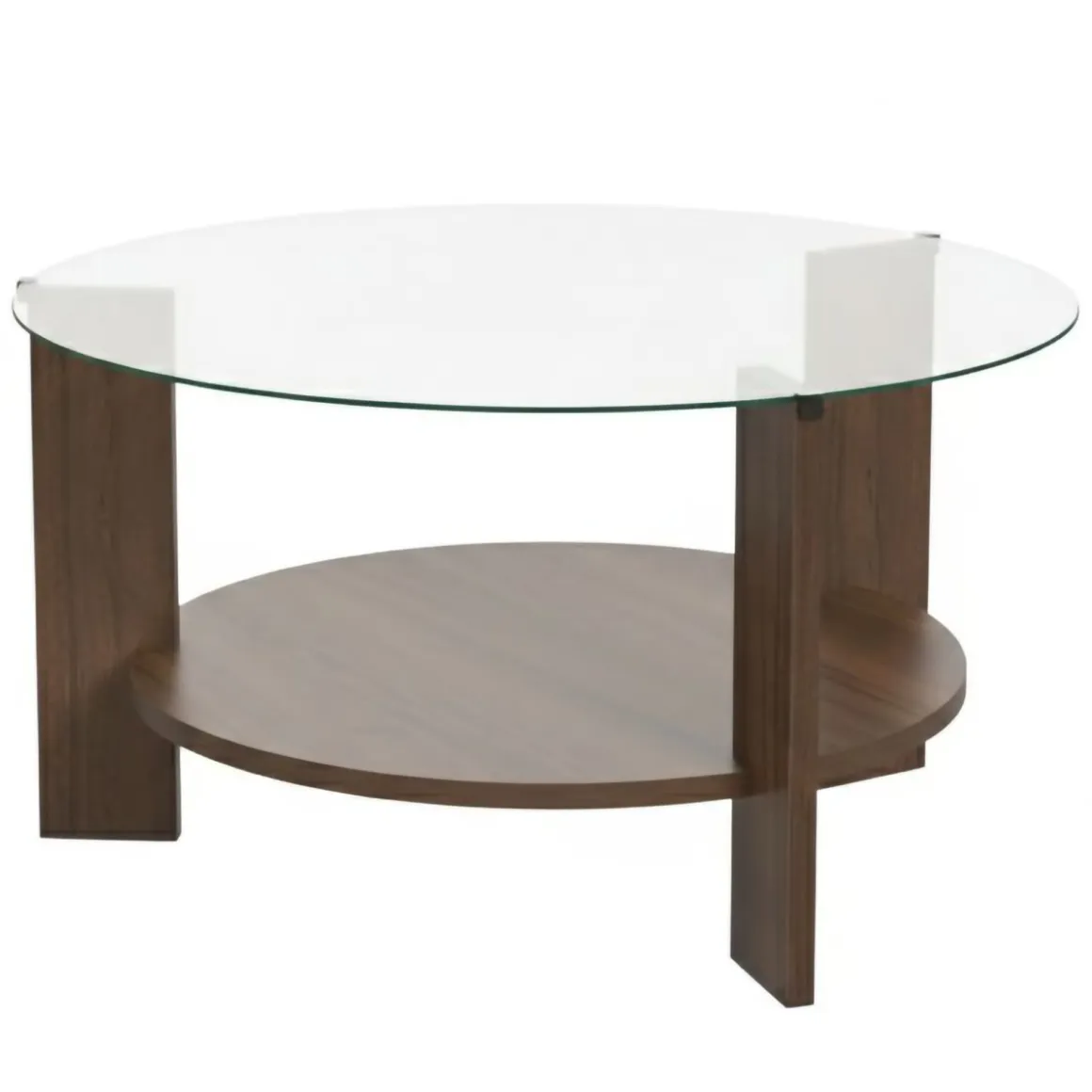 Tavolino da Salotto Marrone Noce Forma Rotondo Materiale Piano in Vetro 75x75x40h cm, Colore Ripiano Trasparente - Canevino