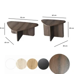 Tavolino da Salotto Marrone Noce Modulabile Forma Triangolare 90x60x35h cm, Sfumatura Colore Ripiano Noce - Saraceno