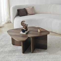Tavolino da Salotto Marrone Noce Modulabile Forma Triangolare 90x60x35h cm, Sfumatura Colore Ripiano Noce - Saraceno