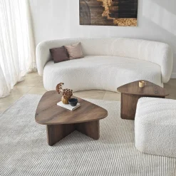 Tavolino da Salotto Marrone Noce Modulabile Forma Triangolare 90x60x35h cm, Sfumatura Colore Ripiano Noce - Saraceno