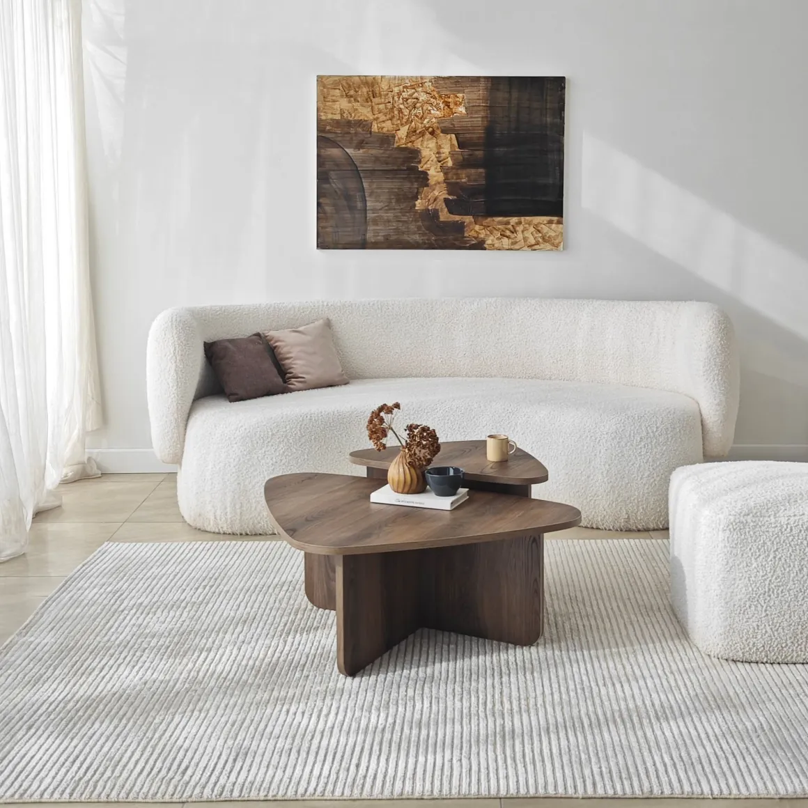 Tavolino da Salotto Marrone Noce Modulabile Forma Triangolare 90x60x35h cm, Sfumatura Colore Ripiano Noce - Saraceno