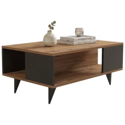 Tavolini Da Salotto > Dmora Tavolino da Salotto Marrone Noce Nero Forma Quadrato Materiale Piano in Legno Nobilitato 100x100x32h cm, Sfumatura Colore Struttura Noce - Sostene Nero, Marrone Noce