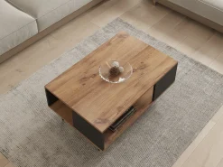 Tavolini Da Salotto > Dmora Tavolino da Salotto Marrone Noce Nero Forma Quadrato Materiale Piano in Legno Nobilitato 100x100x32h cm, Sfumatura Colore Struttura Noce - Sostene Nero, Marrone Noce